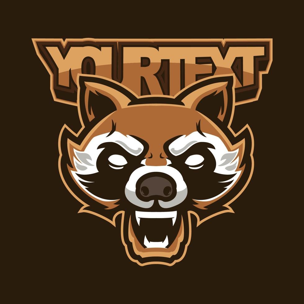 böse Vintage Waschbär Kopf Sport Logo Maskottchen Design Illustration für Sport und E-Sport oder Gaming-Team. wildes Waschbärenmaskottchen, Schablonendesign lokalisiert auf Retro-Farbhintergrund. Vektorillustration vektor