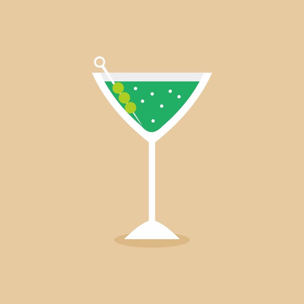 glas för vermouth-ikonen i platt stil. vinglas på pastellfärgad bakgrund. ett martini-glas alkoholcocktail. elegant drink i grön martini. vektor designelement för ditt affärsprojekt