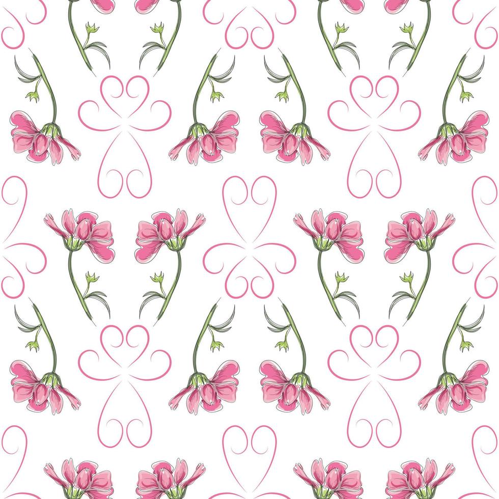 modern sömlös blommig mönster, ritad för hand rosa blommor på en vit bakgrund. ett elegant mall för modern grafik, utskrift, hemsida design. vektor