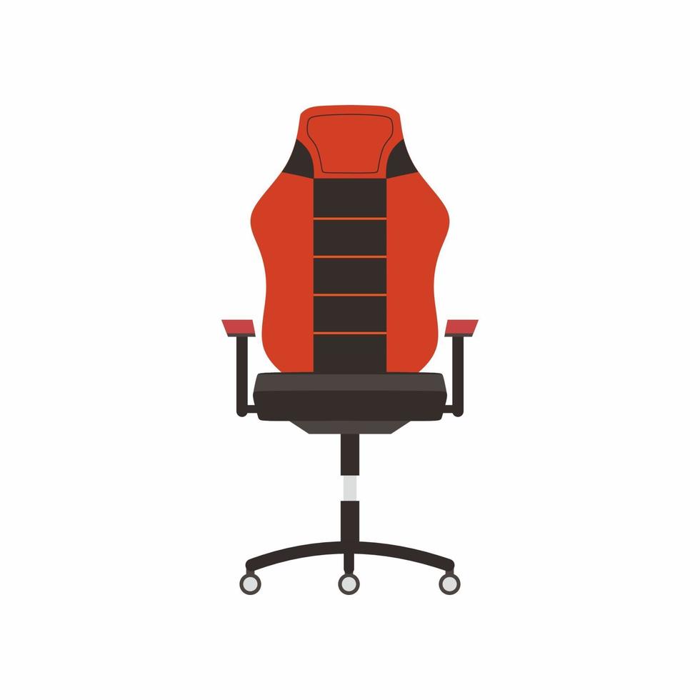 dunkler und roter Spielstuhl lokalisiert auf flachem Symbol des weißen Hintergrunds. Ergonomische Gaming-Sessel komfortable Umgebung. Sportausrüstung. flache Karikatur Design Vektor-Illustration vektor