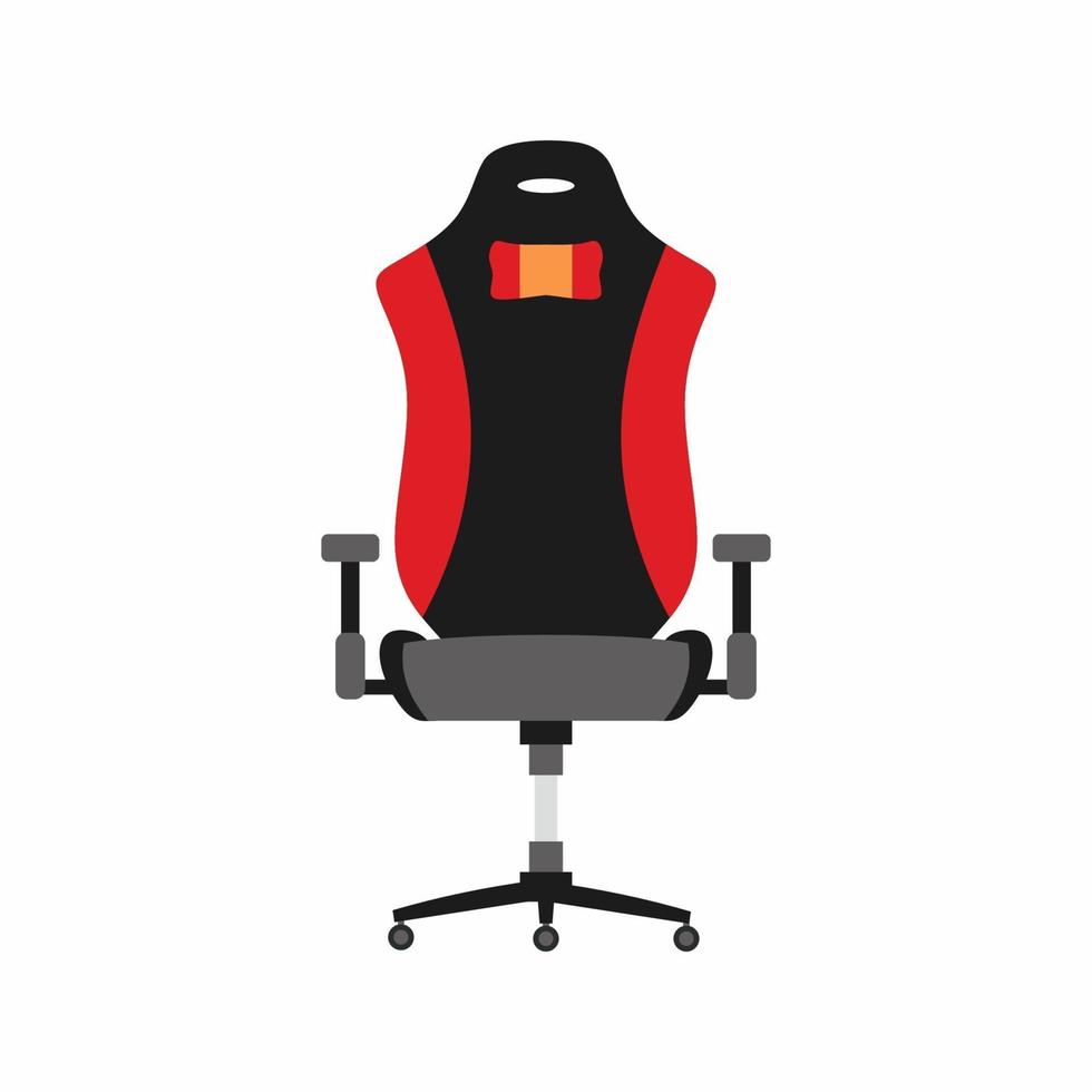 mörk och röd spelstol isolerad på vit bakgrund flat ikonen. ergonomisk spelfåtölj bekväm miljö. koncept för e-sportutrustning. platt tecknad design vektorillustration vektor