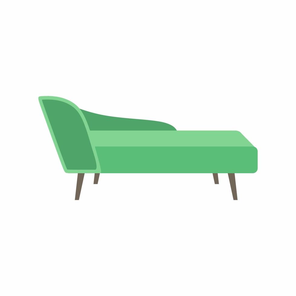 lång soffstol i platt stil, för inredningsdesign isolerad på vit bakgrund. bekväm grön pastell soffa, soffa, stol. möbeldesign hem, lägenhet eller kontorsutrustning. vektor illustration