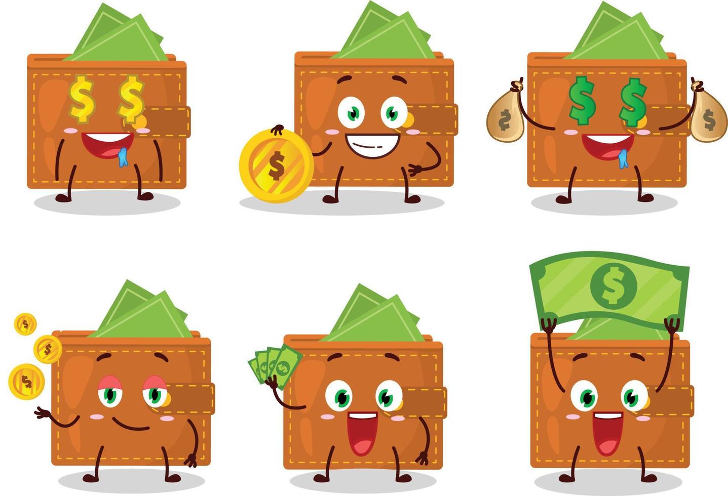 plånbok tecknad serie karaktär med söt uttryckssymbol föra pengar vektor