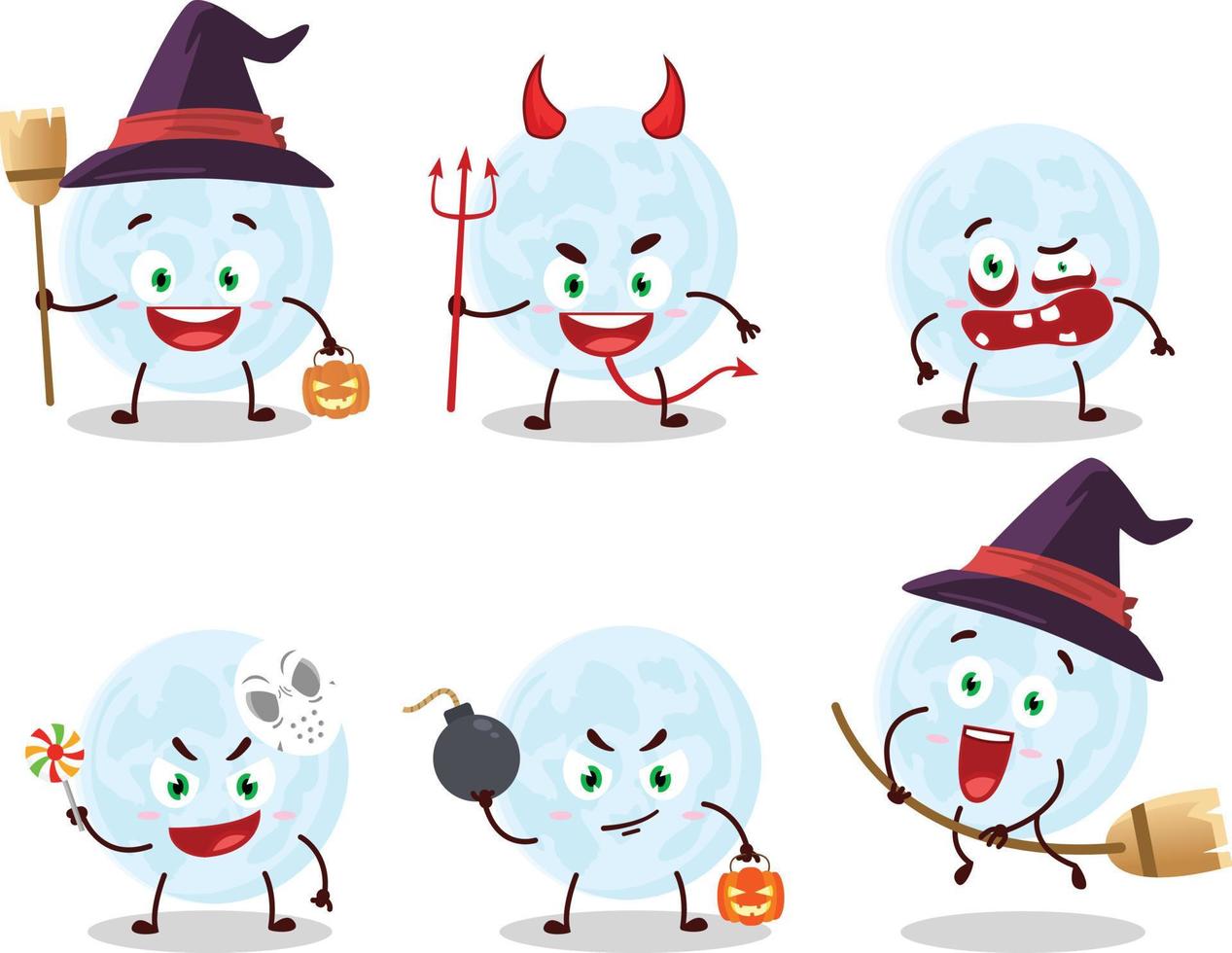 Halloween Ausdruck Emoticons mit Karikatur Charakter von Blau Mond vektor