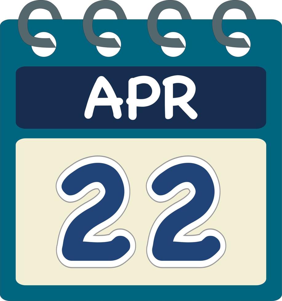 platt ikon kalender 22 av apr. datum, dag och månad. vektor illustration . blå kricka grön Färg baner. 22 apr. 22 av apr.