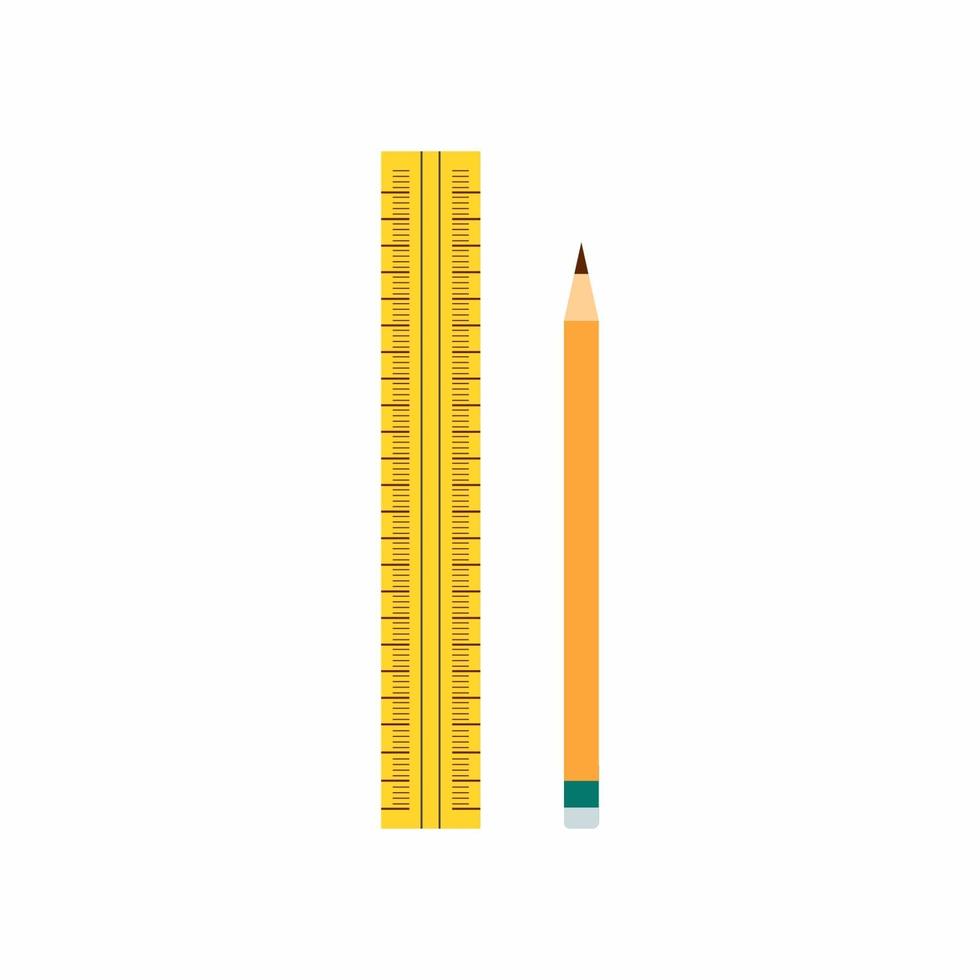 Bleistift und Lineal für Tischler- und Renovierungswerkzeuge mit flachem Gestaltungselement. Zeichenprojekt, Objekt skizzieren, Arbeitsinstrumente. Handwerker Instrument. Logo-Vektorillustration des modernen Stils vektor