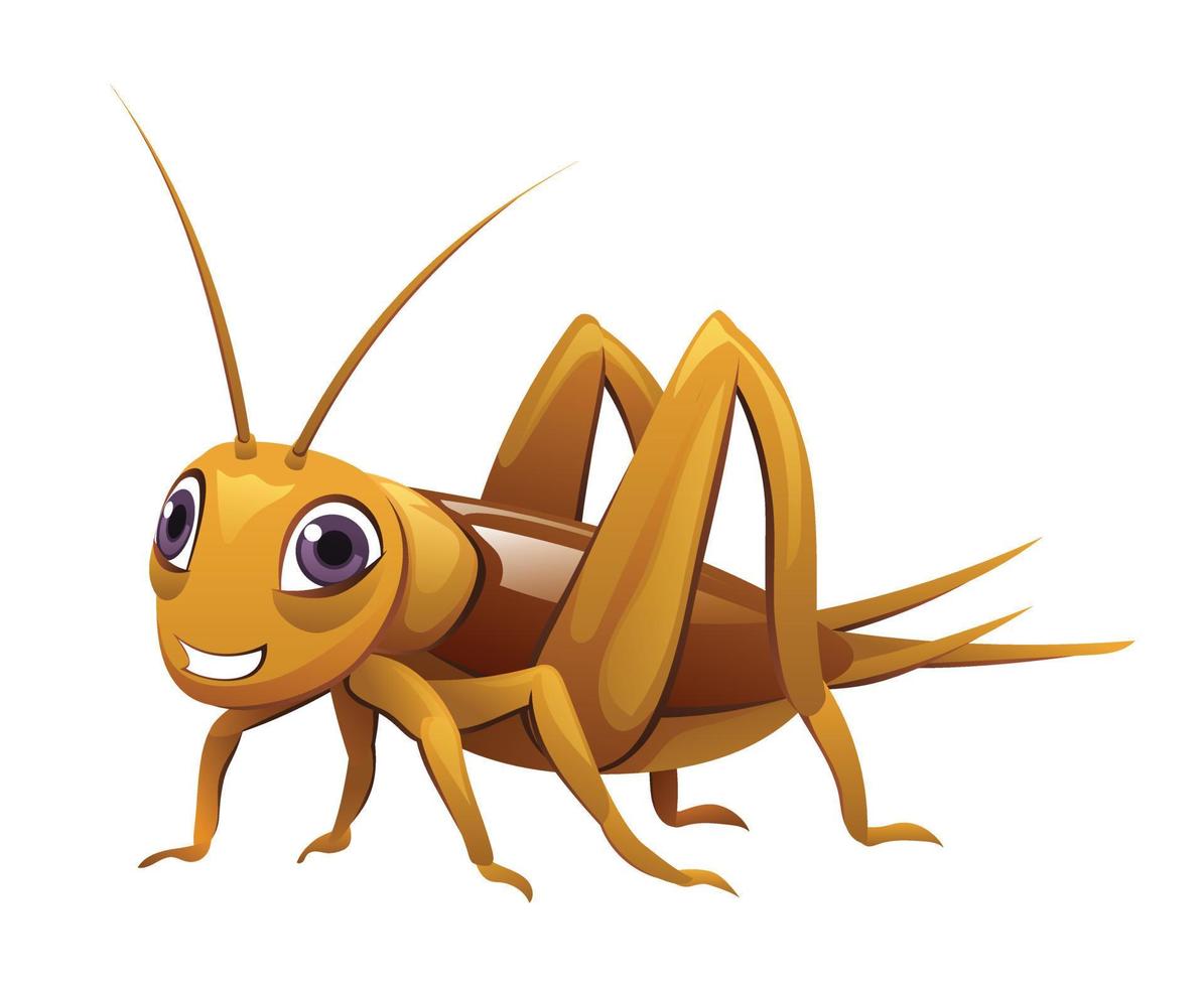 söt cricket insekt tecknad serie illustration isolerat på vit bakgrund vektor