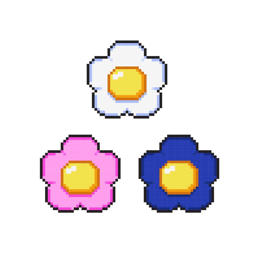 mini blomma med annorlunda Färg i pixel konst stil vektor