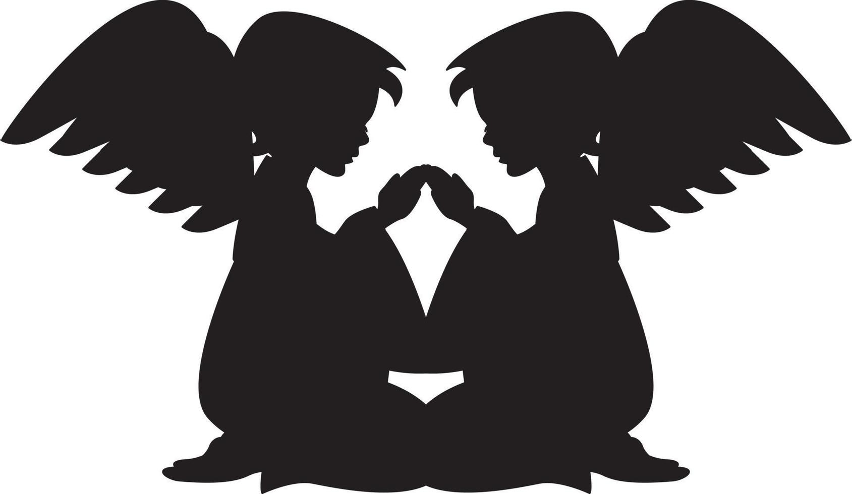 knästående änglar i silhuett illustration vektor