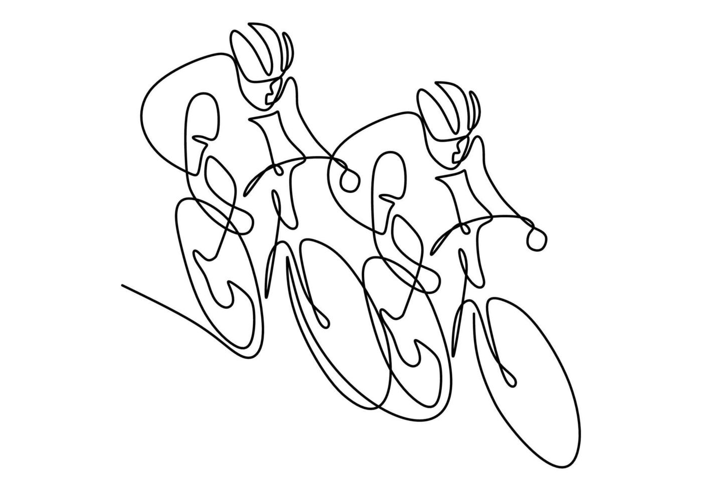 en kontinuerlig linje ritning av ung energisk man cykel racer race på cykelbana. racing cyklist koncept. hand draw design för cykelturnering banner minimalistisk stil. vektor illustration