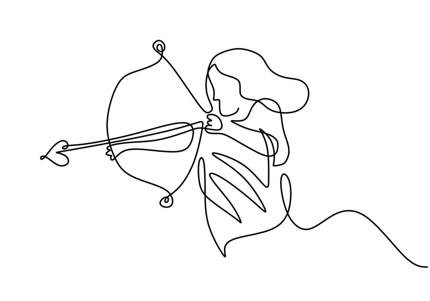 eine fortlaufende Strichzeichnung einer jungen energischen Bogenschützenfrau, die den Bogen zieht, um ein Bogenschießziel zu schießen. weiblicher Fokus des professionellen Bogenschützen, um Zielhand zu treffen, die mit minimalistischem Design gezeichnet wird vektor