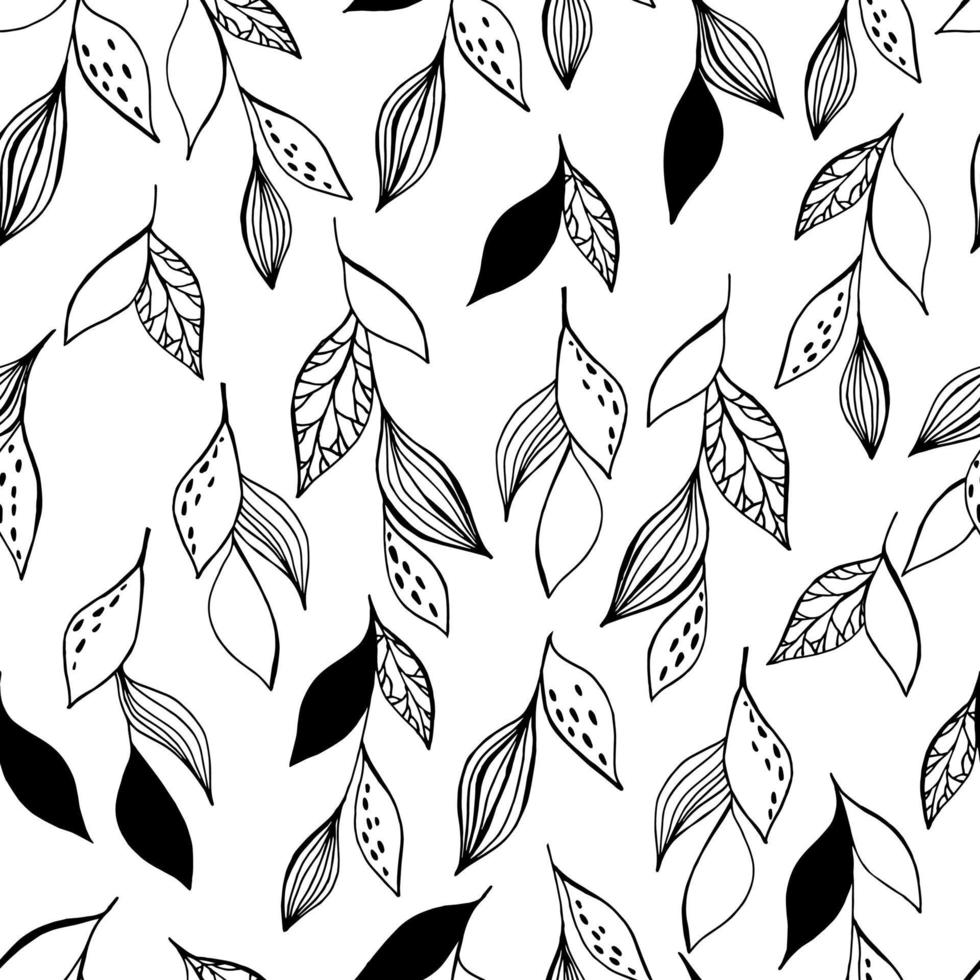 enkla snygga sömlösa handgjorda mönster. sömlösa mönster med svarta och vita blad. vektor