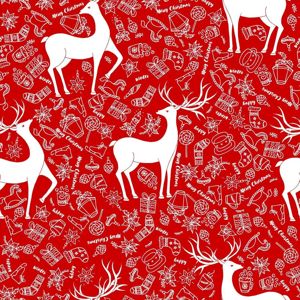sömlösa mönster för jul på en röd bakgrund med vita element jul. vackert mönster för ett lyxigt presentförpackningspapper, t-shirts, gratulationskort 2021. vektor