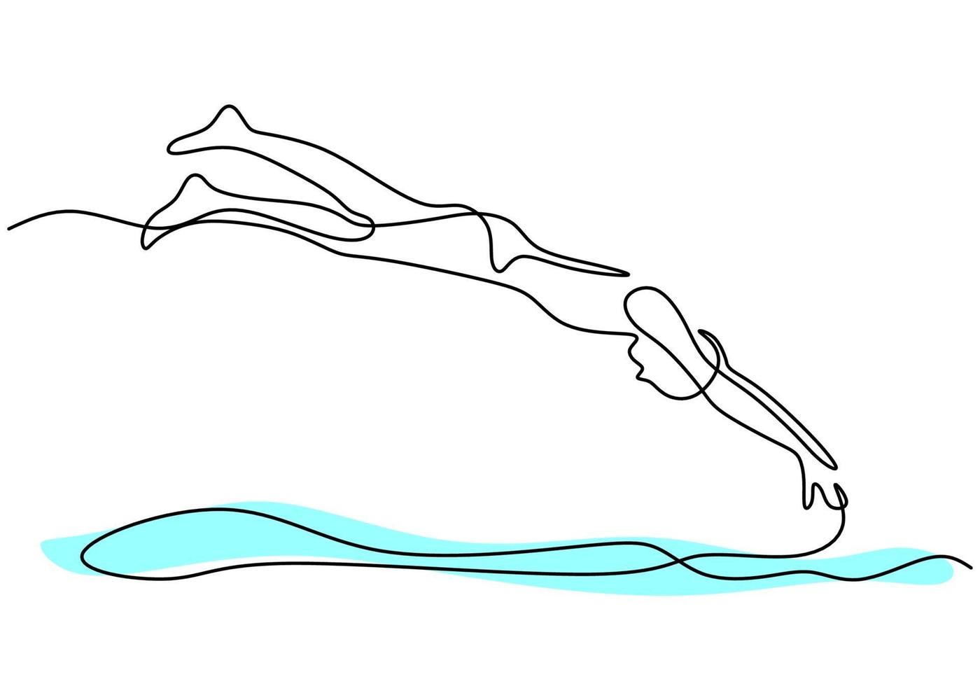 kontinuierliche Strichzeichnung des jungen glücklichen professionellen Schwimmermannsprungs zum Schwimmbadzentrum. Sportveranstaltung. Konzept. minimalistischer Sporthintergrund des Wettbewerbsvektors lokalisiert auf Weiß vektor