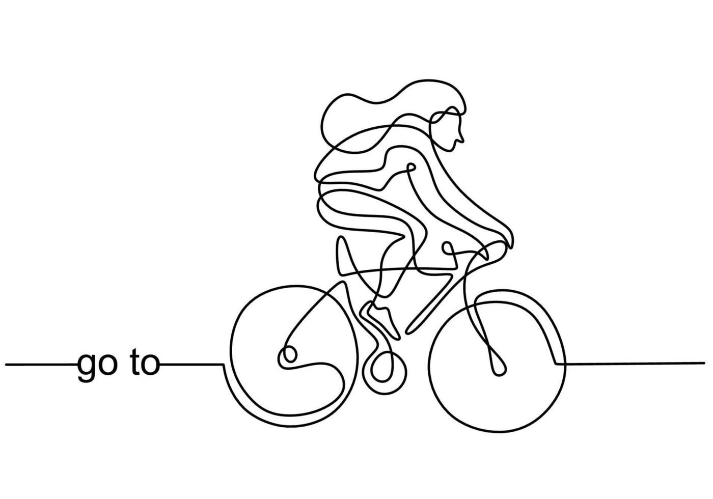 kontinuerlig linje ritning av ung energisk sportig kvinna cykel racer fokus träna hennes skicklighet på cykelbana. atletisk flicka som trampar på sin cykel så snabbt. väg cyklist koncept. vektor illustration