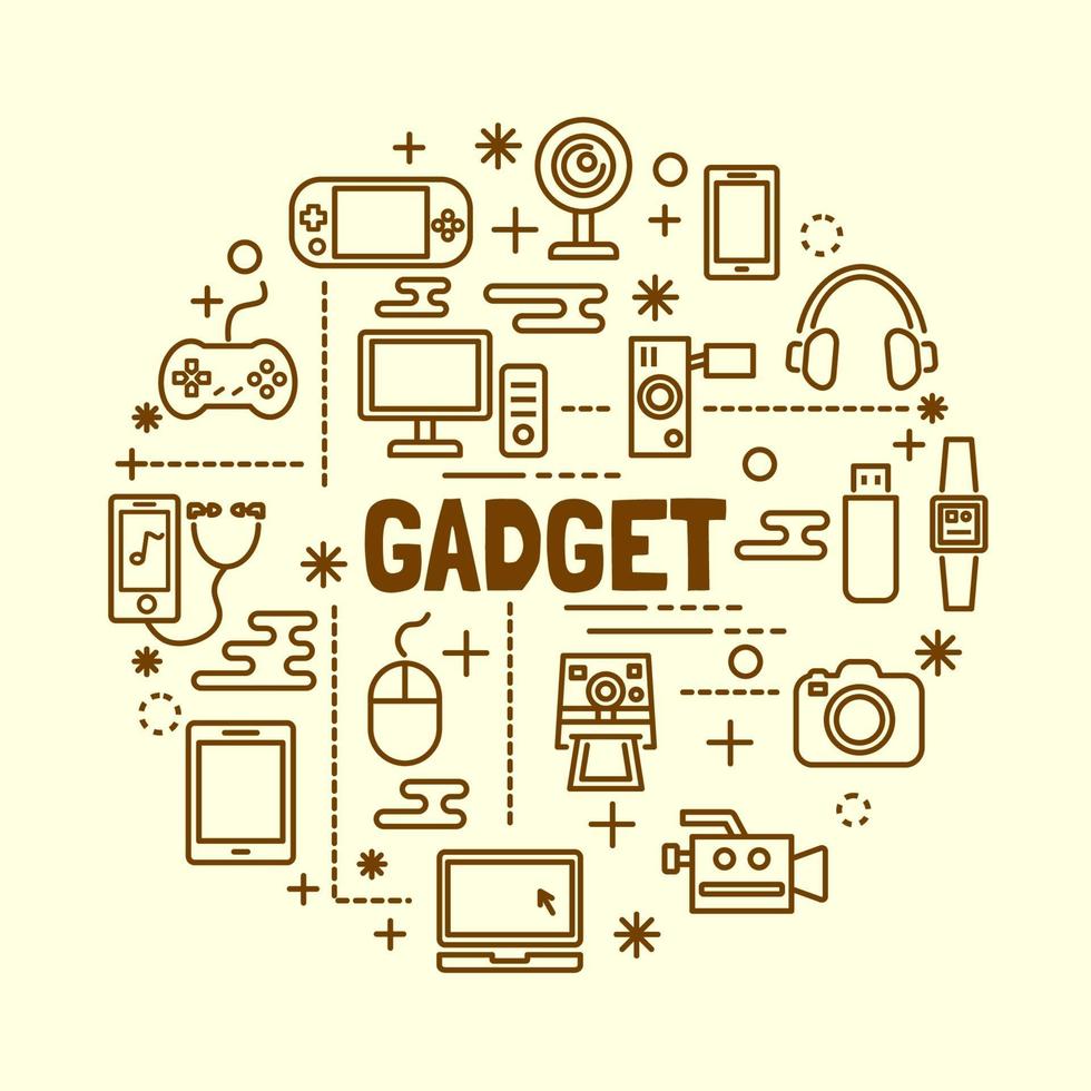 gadget minimal tunn linje ikoner set vektor