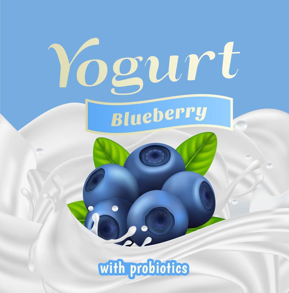 Blaubeere Joghurt mit Probiotika Spritzen Etikette Abzeichen Vorlage. Vektor