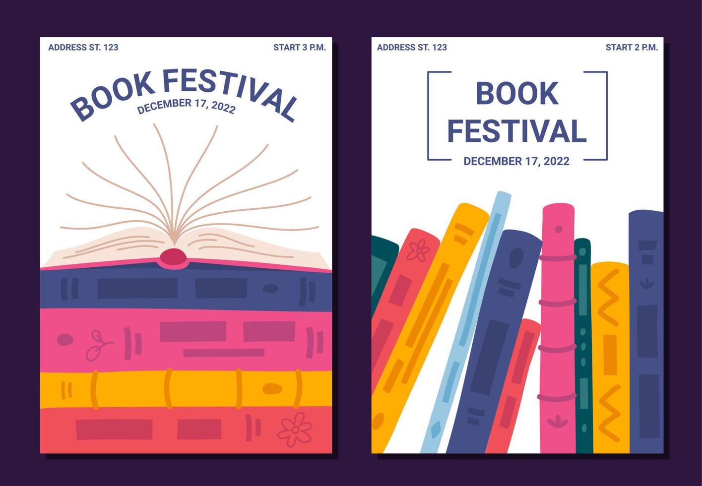 Karikatur Farbe Buch Festival Konzept Poster Karte Einladung. Vektor