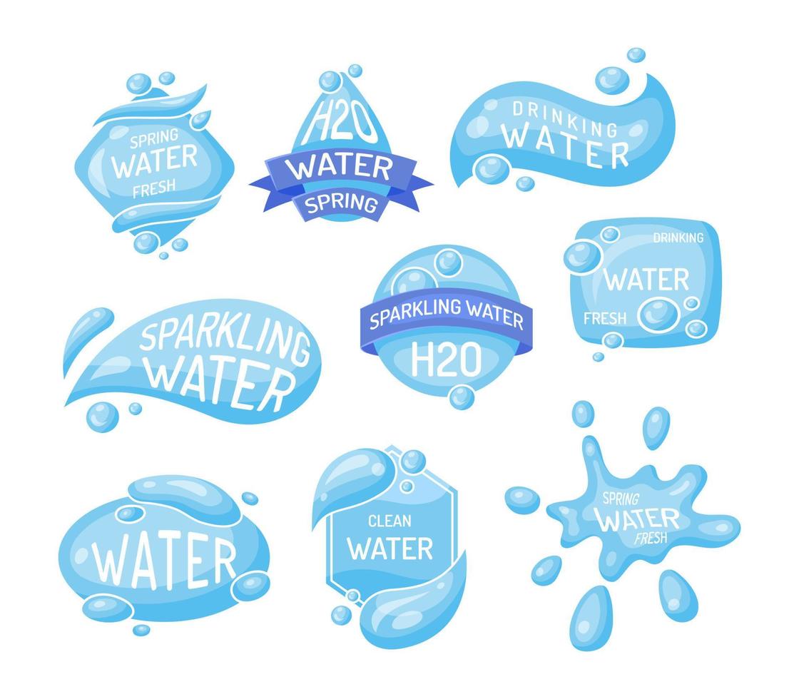 tecknad serie Färg annorlunda vatten etiketter märken klistermärken uppsättning. vektor