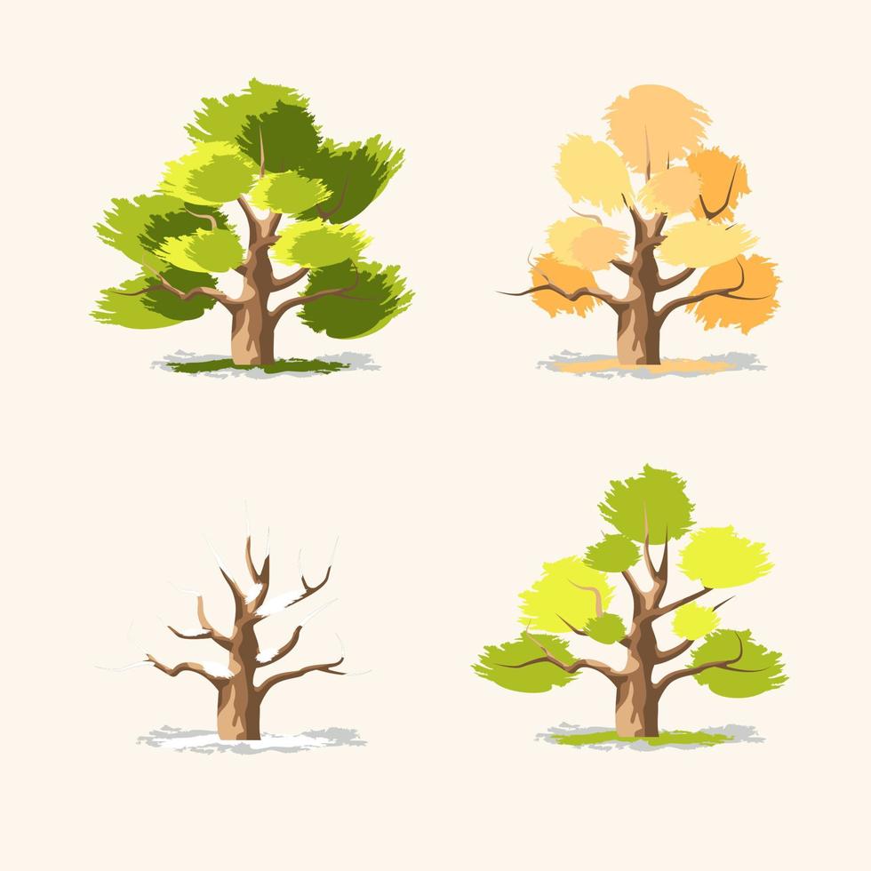 Karikatur Farbe anders vier Jahreszeiten Baum Satz. Vektor