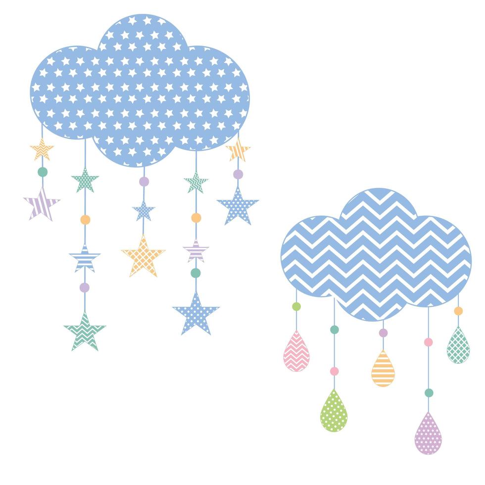abstrakt moln med stjärnor och regndroppar vektor