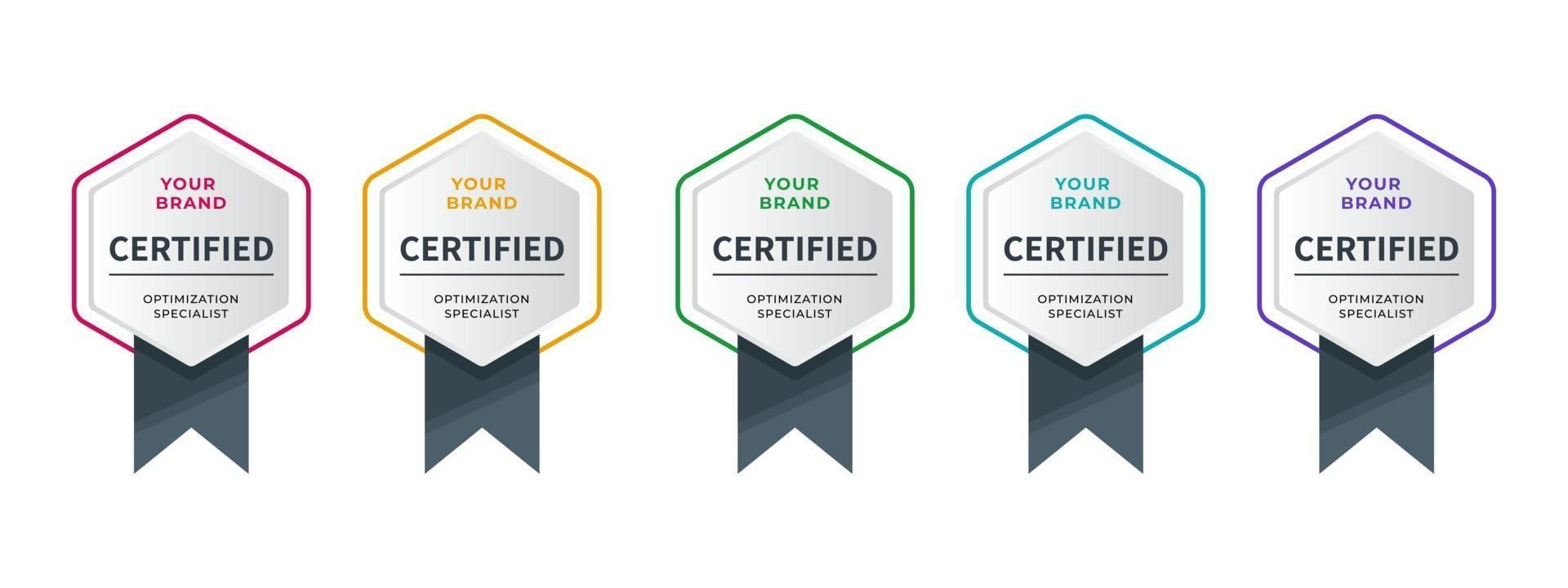 logomärke för certifikattekniker, analytiker, internet, data, konferens, etc. digital certifierad logotyp verifierad prestationer företag eller företag med hexagon band design. vektor illustration.