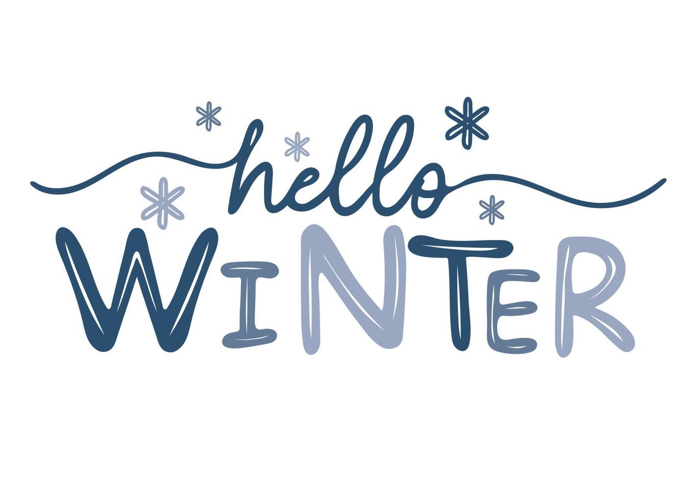 Hallo Winter Hand Beschriftung Inschrift. Winter Logos und Embleme zum Einladung, Gruß Karte vektor