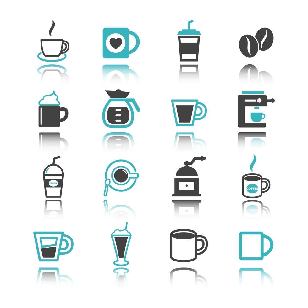 kaffe ikoner med reflektion vektor