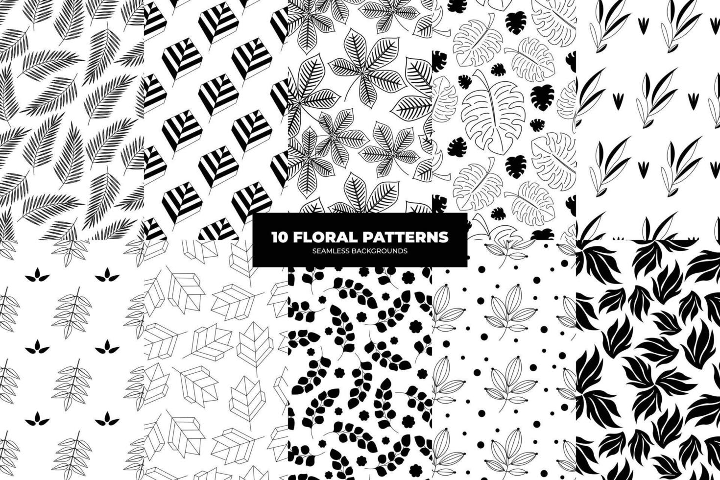 blommig sömlös mönster. löv och blommor i svart och vit toner. upprepa ändlös vektor design för papper, omslag, tyg, interiör dekor och textil- användare. vektor illustration.