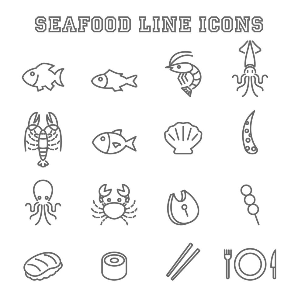 skaldjur linje ikoner vektor
