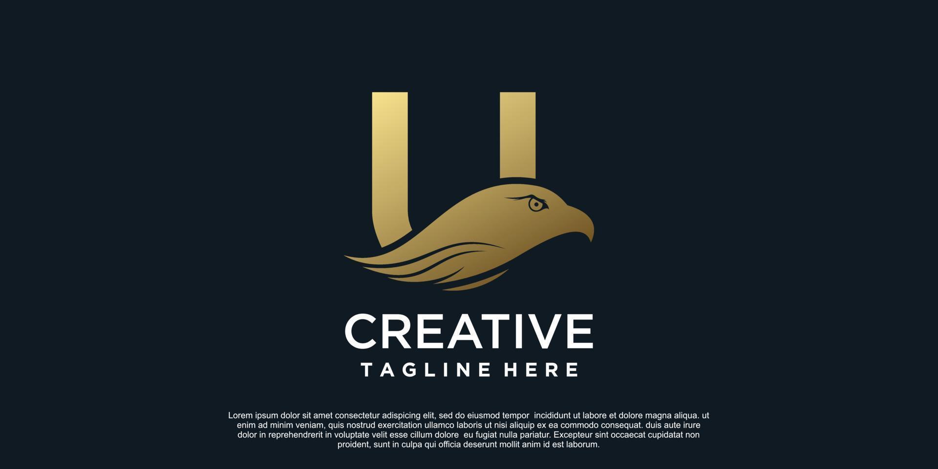 Brief u Logo Design mit Kopf Adler einzigartig Konzept Prämie Vektor