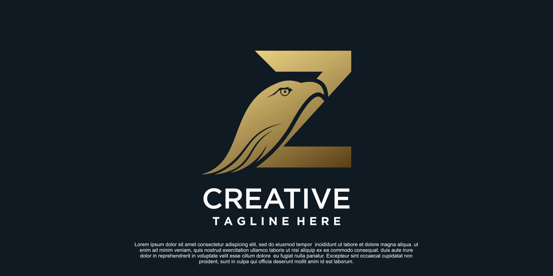 Brief z Logo Design mit Kopf Adler einzigartig Konzept Prämie Vektor