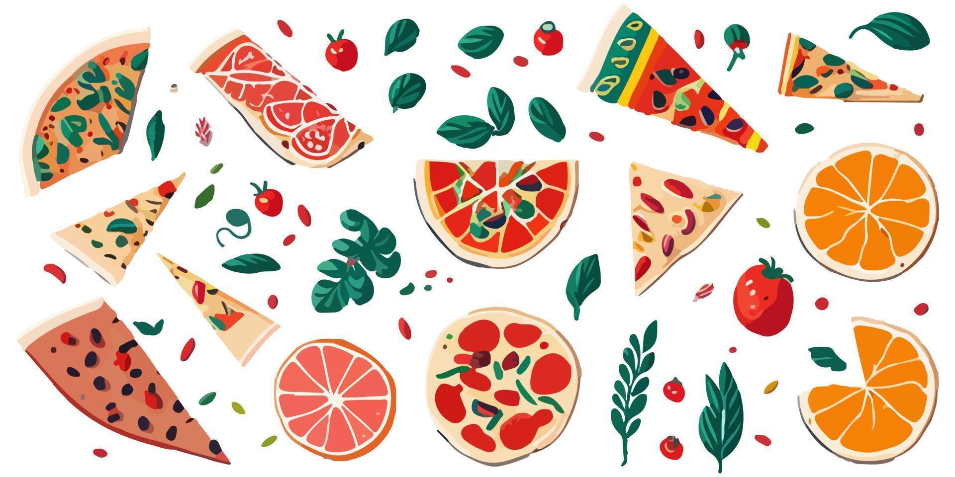 bunt und lecker eben Vektor Illustration von ein Scheibe von Pizza