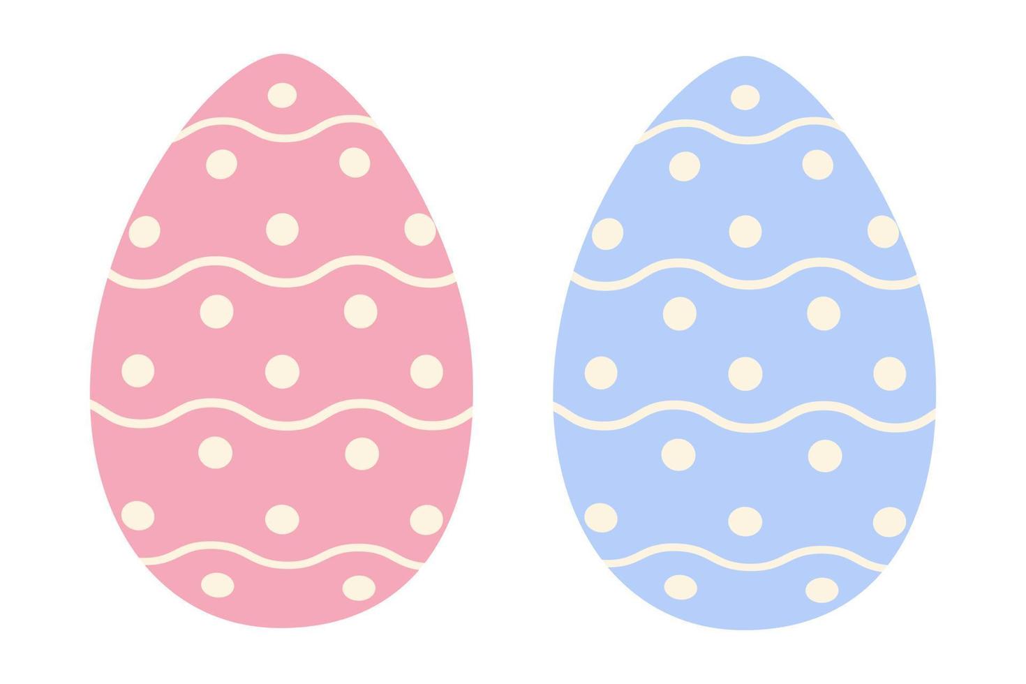 einstellen von zwei Ostern Eier im modisch Rosa und Blau mit ein einfach Muster von wellig Linien und Punkte. Aufkleber vektor