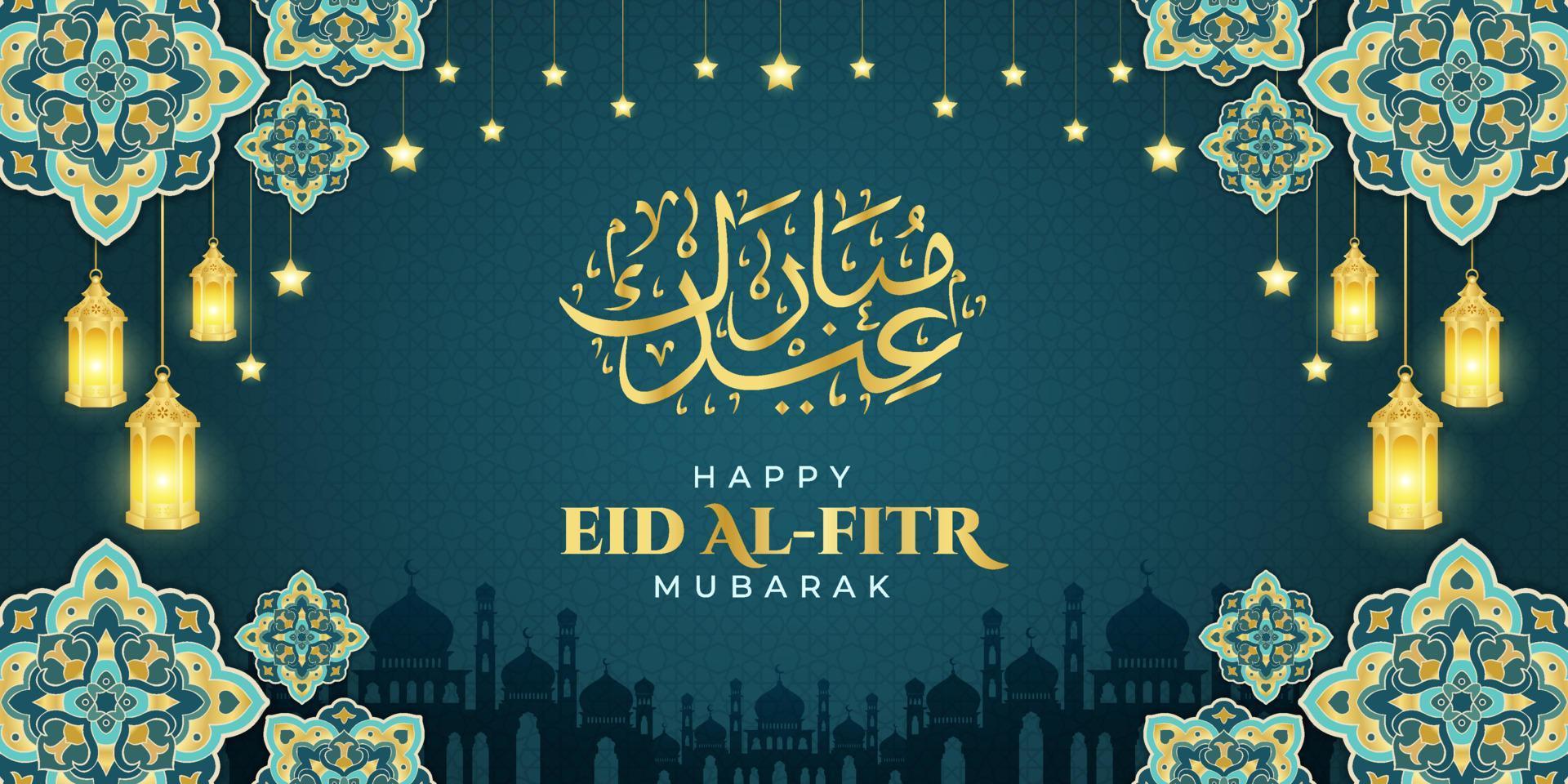 eid al fitr mubarak hälsning, islamic prydnad mall för bakgrund, baner, affisch, omslag design, kuvert, social media utfodra. ramadan kareem och eid mubarak 2023 begrepp vektor