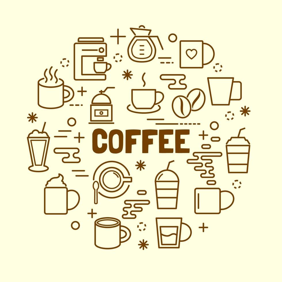 Kaffee minimale dünne Linie Symbole gesetzt vektor