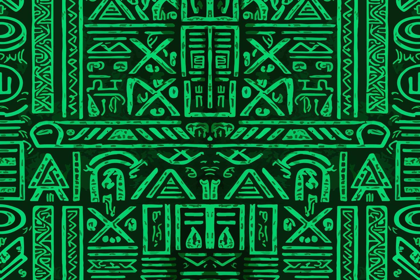 egyptisk hieroglyfer etnisk mönster grön bakgrund. abstrakt traditionell folk antik stam- sicksack- grafisk linje. textur textil- tyg egyptisk vektor utsmyckad elegant lyx årgång retro stil.