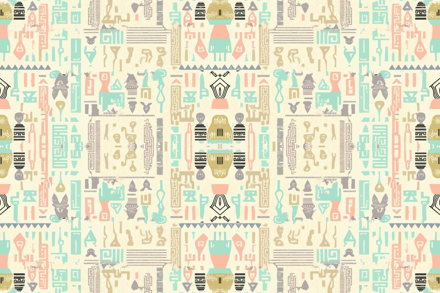 etnisk ikat egyptisk hieroglyfer mönster pastell Färg. abstrakt traditionell folk antik stam- grafisk linje utsmyckad elegant lyx årgång retro. textur textil- tyg etnisk egyptisk mönster vektor