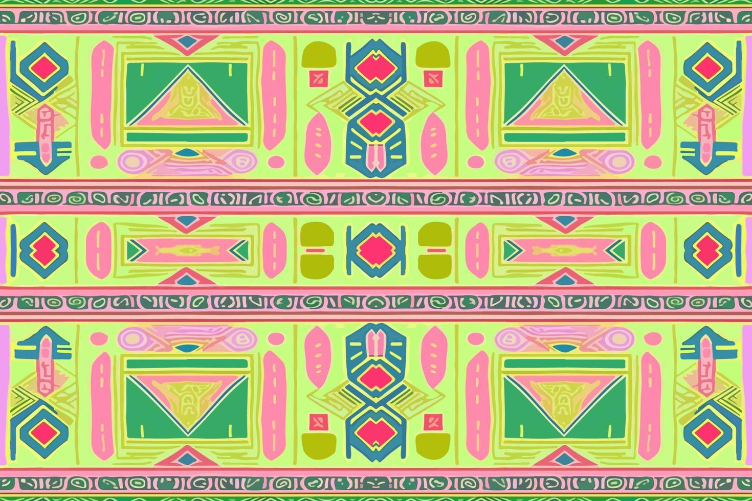 egyptisk mönster grön rosa och gul bakgrund. abstrakt traditionell folk antik stam- etnisk grafisk linje. utsmyckad elegant lyx årgång retro stil. textur textil- tyg etnisk egypten mönster vektor