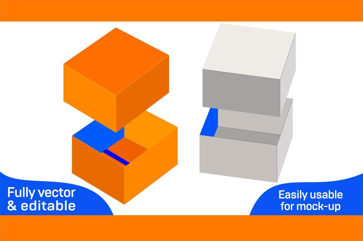 selbst Verriegelung Essen Tablett Box Dieline Vorlage 3d Box vektor