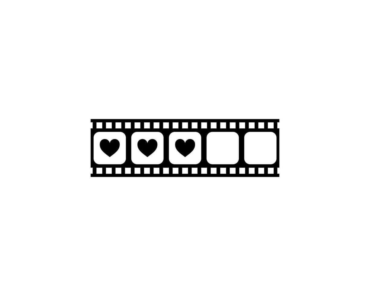 hjärta form i de filmremsa silhuett, film tecken för romantisk eller roman eller valentine serier, kärlek eller tycka om betyg nivå ikon symbol för romantik film berättelse. vektor illustration