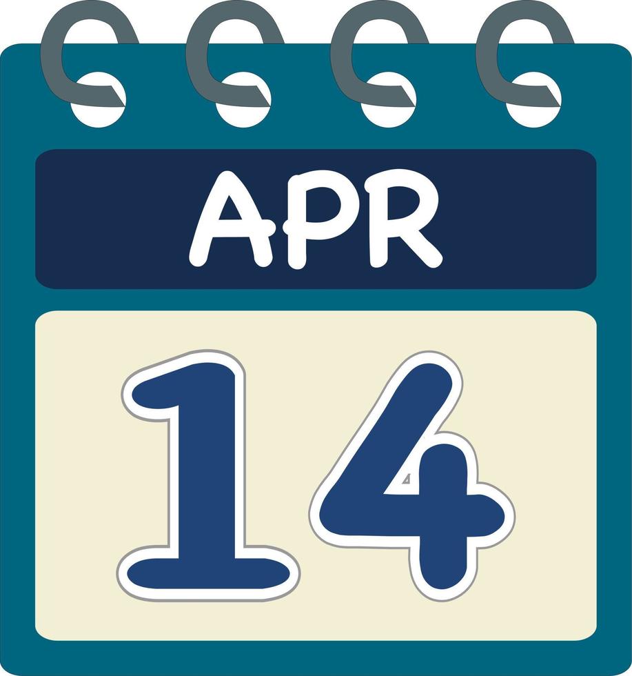 eben Symbol Kalender 14 von Apr. Datum, Tag und Monat. Vektor Illustration . Blau blaugrün Grün Farbe Banner. 14 Apr. 14 .. von Apr.