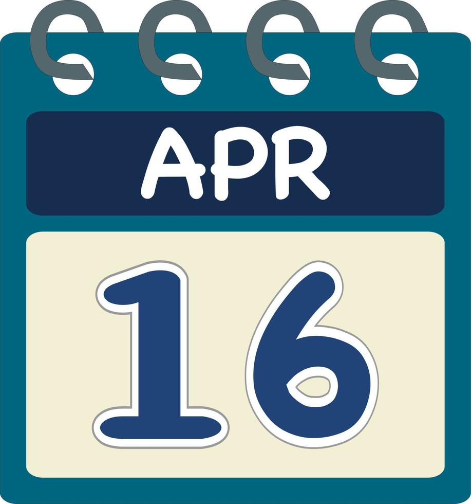 platt ikon kalender 16 av apr. datum, dag och månad. vektor illustration . blå kricka grön Färg baner. 16 apr. 16: e av apr.