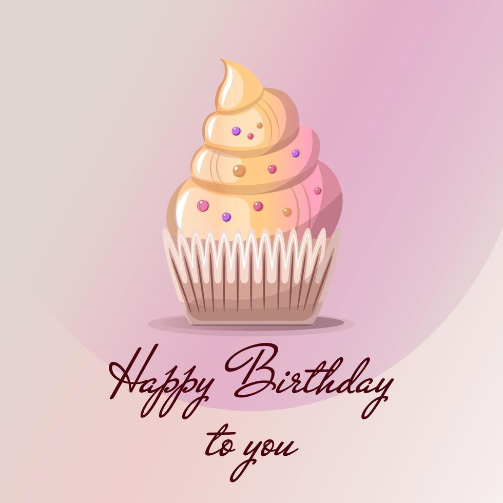Geburtstag Karte mit Cupcake und Geburtstag Party Beschriftung. Vektor Illustration. Postkarte, Karte. Abdeckung, Einladung.