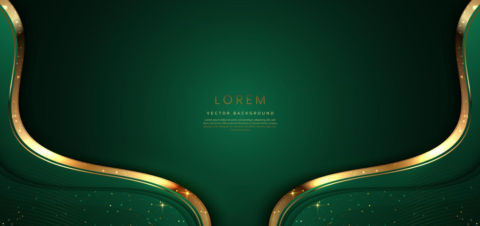 Grün elegant Hintergrund mit golden gebogen Linien und Beleuchtung bewirken mit Kopieren Raum zum Text. Luxus Vorlage Auszeichnungen Design. vektor