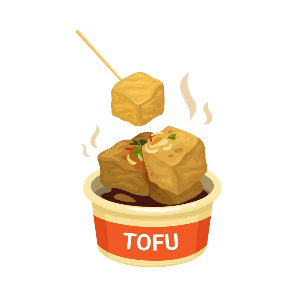 tofu friterad eller illaluktande tofu asiatisk traditionell gata mat tecknad serie illustration vektor