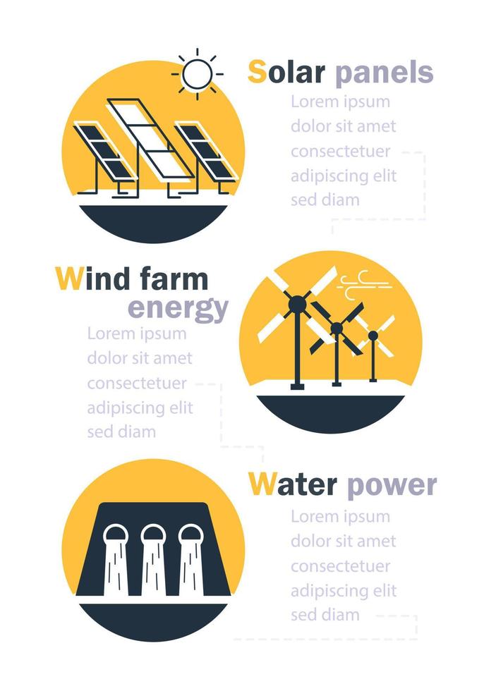 förnybar energi, sol energi, vind kraft, vatten kraft vektor