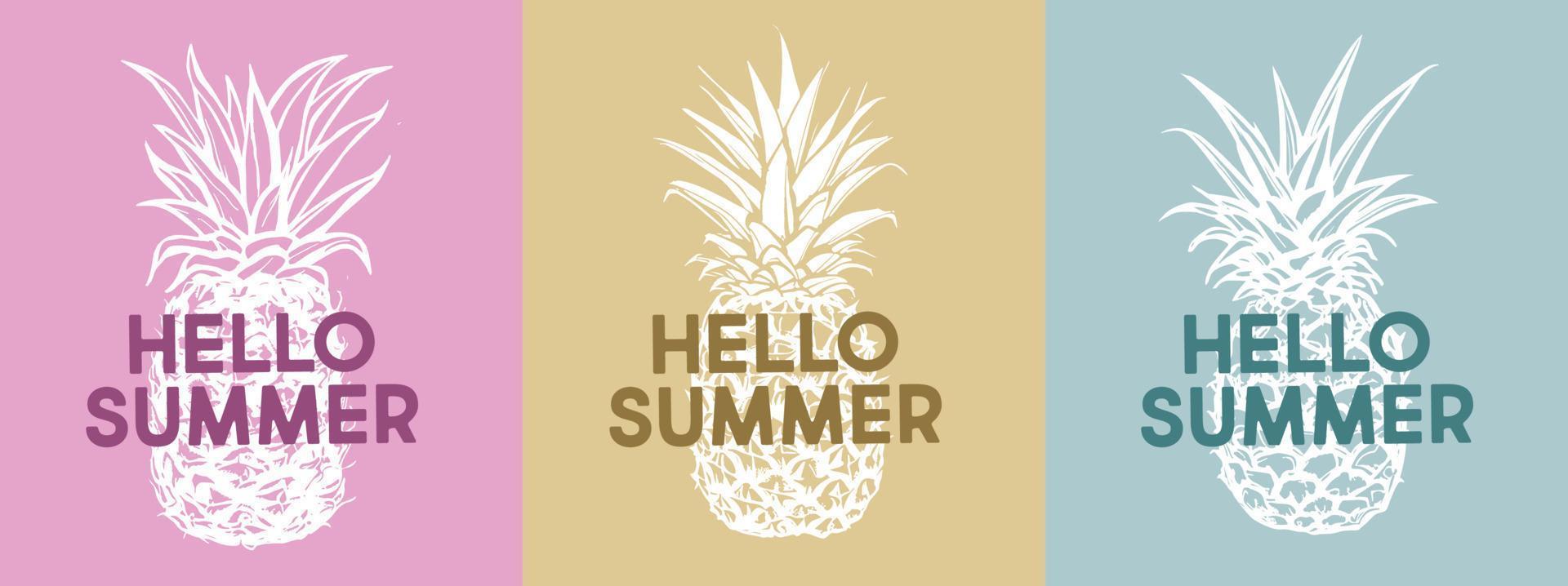 Hallo Sommer, Ananas, Hand gezeichnet Abbildungen vektor