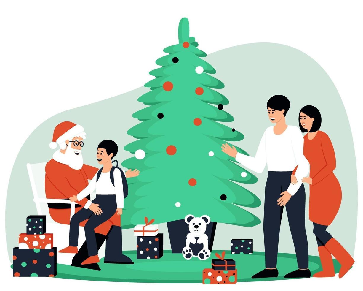 glückliche Familie, die Weihnachtsmann besucht vektor