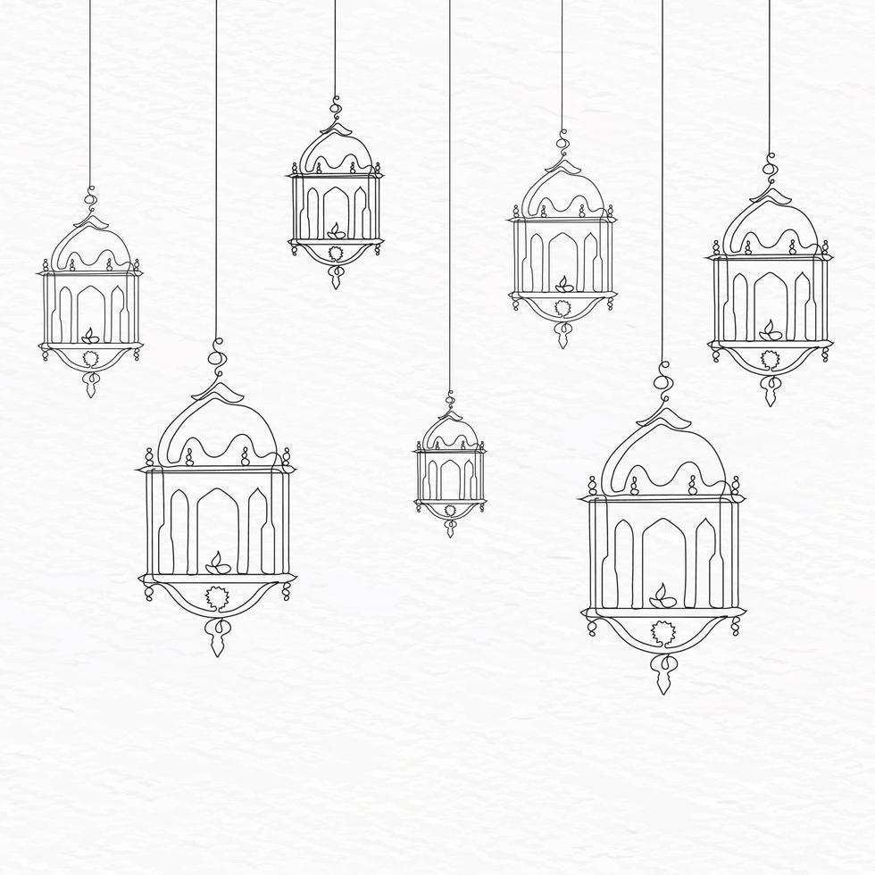 einer Linie Zeichnung von Ramadan Lampe vektor